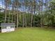 Expansive backyard featuring a storage shed and mature trees at 5109 Makena Dr, Raleigh, NC 27615