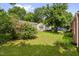 Exterior view from backyard of brick home with detached garage and lush greenery at 625 Columbia Ave, Burlington, NC 27217