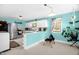 Eat-in kitchen features blue walls, an eat-in bar, stainless steel appliances, and ample natural light at 625 Columbia Ave, Burlington, NC 27217