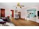 Spacious living room with hardwood floors featuring an archway, classic furnishings, and comfortable seating at 625 Columbia Ave, Burlington, NC 27217