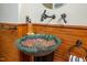 Close up of decorative sink and fixtures in half bath with wooden paneling at 708 October Woods Rd, Chapel Hill, NC 27516