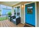 Inviting front porch with seating, perfect for enjoying the outdoors and a bright blue door at 729 Lorentello Cir, Hillsborough, NC 27278