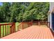 Back deck overlooks yard surrounded by trees at 104 Benedict Ln, Raleigh, NC 27614