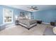 Serene main bedroom with blue walls, natural light, and comfortable seating, providing a relaxing retreat at 11217 Maplecroft Ct, Raleigh, NC 27617