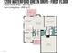 First floor layout featuring an eat-in kitchen, living room, primary bedroom, and garage at 1209 Waterford Green Dr, Apex, NC 27502