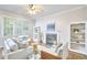 Cozy living room with a fireplace, comfortable seating, and natural light creates an inviting atmosphere at 142 College Ave Ave, Durham, NC 27713