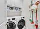Functional laundry room with white cabinets and modern washer and dryer, offering convenience and storage at 1808 Pennypacker Ln, Durham, NC 27703
