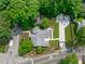 Aerial view showcasing a house with lush greenery, new driveway, and a large lot at 2100 Summit St, Durham, NC 27707