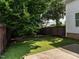 Lush backyard with green grass and a wooden fence, shaded by mature trees, offering privacy at 212 W Church St, Benson, NC 27504