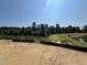 Establishing shot of a backyard and its surrounding undeveloped land with a clear, sunny sky at 267 Meadowbark Bnd # 34, Garner, NC 27529