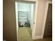Walk-in pantry area with metal shelving unit for organized storage at 300 Finsbury St # 109, Durham, NC 27703