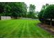 Expansive, well-manicured backyard lawn with a wooden fence and a view of surrounding greenery at 3021 Glenwood Dr, Durham, NC 27705