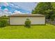 Backyard of home with grassy lawn, privacy bush, and view of the clouds against the clear blue sky at 428 Walton St, Durham, NC 27703