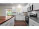 Modern kitchen with white cabinets, stainless steel appliances, and granite countertops at 542 Spaulding St, Burlington, NC 27215