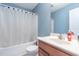 Bathroom with a single sink vanity and shower at 6 N Carolina Ave, Benson, NC 27504