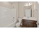 Bathroom showcasing a modern vanity, toilet, shower, and neutral walls at 900 Green Oaks Pkwy, Holly Springs, NC 27540