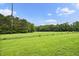 Expansive grassy yard, partly fenced, with a backdrop of lush trees under a blue sky at 9300 Lake Wheeler Rd, Fuquay Varina, NC 27526