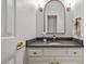 Elegant bathroom vanity featuring modern fixtures, sleek countertop, and stylish decor at 9425 Brimstone Ln, Raleigh, NC 27613