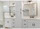Bright bathroom with double vanities, sleek black fixtures, and a modern glass-enclosed shower at 162 Gumtop Dr, Zebulon, NC 27597