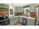 Cozy kitchen with painted cabinetry, stainless steel appliances, and vintage-style backsplash at 1869 Brevard Rd, Graham, NC 27253