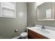 Powder bath with a toilet and vanity with mirror at 2067 Glenkirk Dr, Burlington, NC 27215