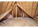 View of unfinished attic space showing wooden beams and pink insulation at 209 Bailey Ridge Dr, Morrisville, NC 27560