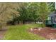 Lush backyard features fenced-in dog runs, a firepit area, and plenty of room for outdoor activities at 2724 Glastonbury Rd, Apex, NC 27539