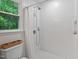 Shower featuring subway tile and shower curtain at 2724 Glastonbury Rd, Apex, NC 27539
