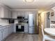 Modern kitchen with stainless steel appliances and gray cabinets for a sleek design at 3600 Star Trek Ct, Raleigh, NC 27604