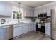 Well-lit kitchen featuring stainless steel appliances, grey cabinets and white countertops at 3600 Star Trek Ct, Raleigh, NC 27604