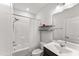 Bathroom featuring a tub with a shower, white shower curtain, and a vanity with a mirror at 409 Rhamkatte Rd, Holly Springs, NC 27540