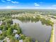 Scenic aerial view of a lakeside community with lush greenery and clear blue skies, perfect for nature lovers at 5512 Grand Traverse Dr, Raleigh, NC 27604