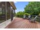Spacious wood deck extends from the screened-in porch, ideal for outdoor gatherings and enjoying backyard scenery at 6005 Carlyle Dr, Raleigh, NC 27614