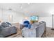 Cozy living room with gray furnishings, wood floors, TV, and vaulted ceiling for a relaxing ambiance at 6005 Carlyle Dr, Raleigh, NC 27614