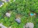 Aerial view of the property highlighting the backyard and its tree-filled surrounding at 618 Durwood Dr, Raleigh, NC 27603