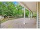 Large back deck with white column supports overlooking a private backyard and mature trees at 618 Durwood Dr, Raleigh, NC 27603