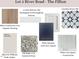 A selection of interior design choices, including wood floors, white kitchen cabinets, and white lace quartz countertops at 6332 River Rd, Fuquay Varina, NC 27526