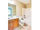 Bathroom featuring a vanity, toilet, and a shower-tub combination for all your needs at 115 Ballyliffen Ln, Cary, NC 27519