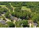 Aerial view of neighborhood featuring mature trees, lush lawns, and manicured landscaping at 200 Greensview Dr, Cary, NC 27518