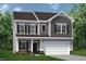 Charming two-story home with gray siding, black shutters, and a covered front porch at 59 Pine Vista Way, Sanford, NC 27332