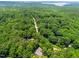 Aerial shot showcasing a home nestled among dense trees, with a driveway leading to the property at 7401 Heartland Dr, Wake Forest, NC 27587