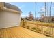 New wood deck with railings overlooking green grass, landscaping, and neighborhood houses at 1119 Brookfield Dr, Gibsonville, NC 27249