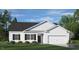 Charming one-story home featuring a two-car garage, manicured lawn, and classic curb appeal with decorative bushes at 1220 Pavo Path, Wendell, NC 27591