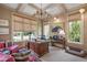 Bright home office with custom built-ins, coffered ceiling, and comfortable seating at 1312 Duplin Rd, Raleigh, NC 27607