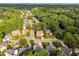 Picturesque aerial view of a neighborhood surrounded by lush greenery and trees at 1412 Kings Lassiter Way, Raleigh, NC 27614