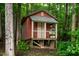 Charming red outbuilding surrounded by mature trees at 145 Ryan Rd, Pittsboro, NC 27312