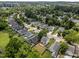 High-angle view of a charming neighborhood, revealing tree-lined streets, varied architectural styles, and a Gathering-friendly atmosphere at 5012 Silverdene St, Raleigh, NC 27616