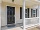 Classic front door with black finish, white trim, and sidelight, creating an elegant entrance to a welcoming home at 5012 Silverdene St, Raleigh, NC 27616