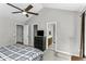 Main bedroom showing vaulted ceilings and an ensuite bathroom at 1112 Newberry Dr, Mebane, NC 27302