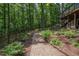 Landscaped gravel path and fenced backyard with lush trees and plants at 123 Becket Bend Bnd, Pittsboro, NC 27312